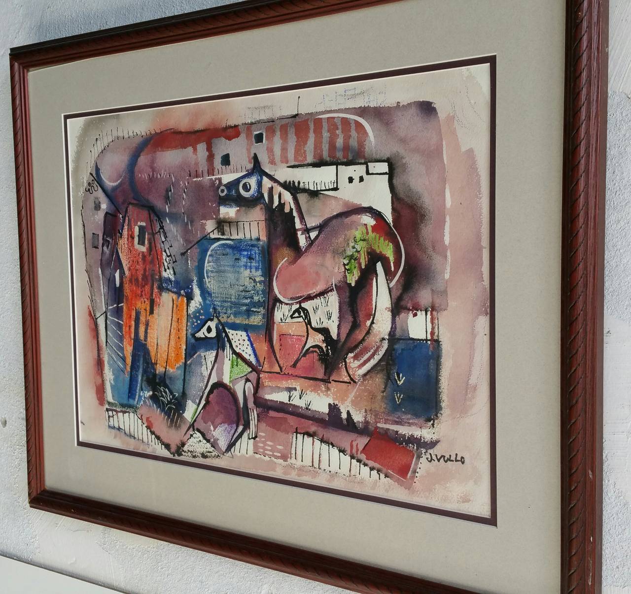 Mid-Century Modern Modernist Abstract Watercolor by James Vullo, Albright Knox