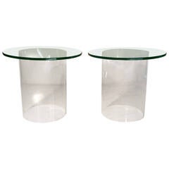 Pair of Minimalist Lucite and Glass End Tables