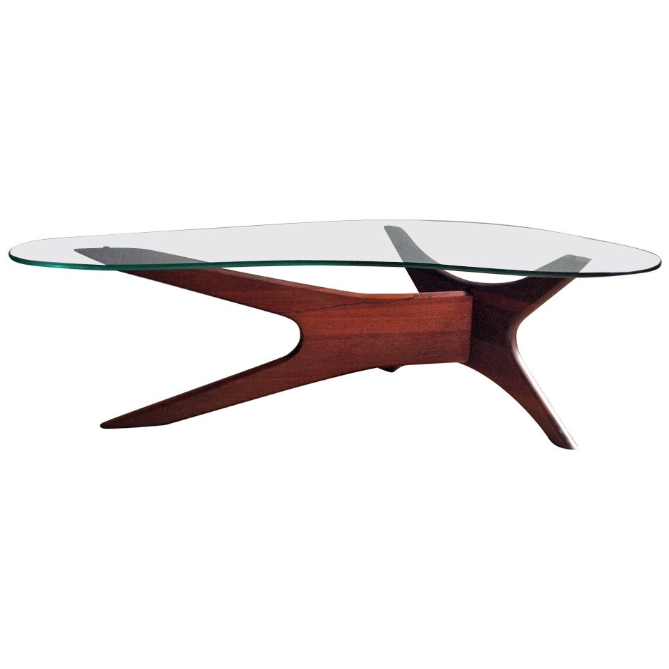 Adrian Pearsall coffee table, , biomorphic, walnut and free form glass