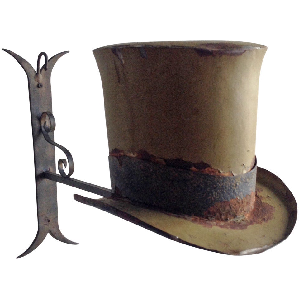 Top Hat Trade sign with original iron bracket, late 1800's
