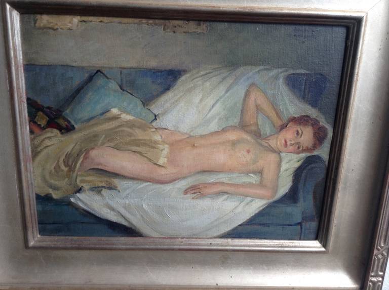 American School Reclining Nude Painting by Frank C. Bensing