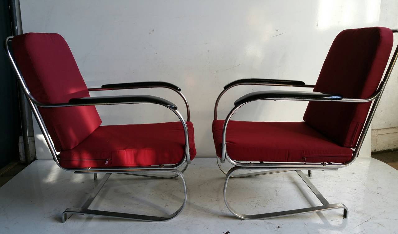 Américain Paire assortie de chaises Springer Art Déco en acier chromé, LLoyd Mnfg Co. en vente