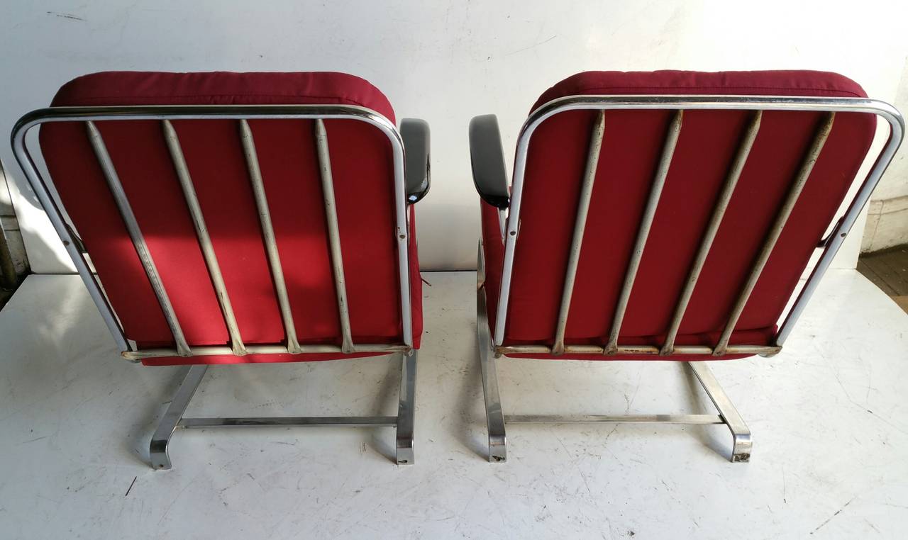 Matched pair Chromed Steel Art Deco Springer Chairs, , LLoyd Mnfg Co. For Sale 1
