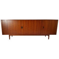 Elegant Danish Modern Teak Credenza with Tambour Doors Designed by Arne Vodder