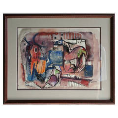 Vintage Modernist Abstract Watercolor by James Vullo, Albright Knox