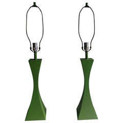 Pair of Modernist Laurel Hourglass Lamps, Original Lime Green