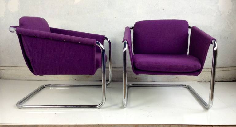 Late 20th Century Pair of 1970s Tubular Chromed Sling Chairs, Space Age, Thonet