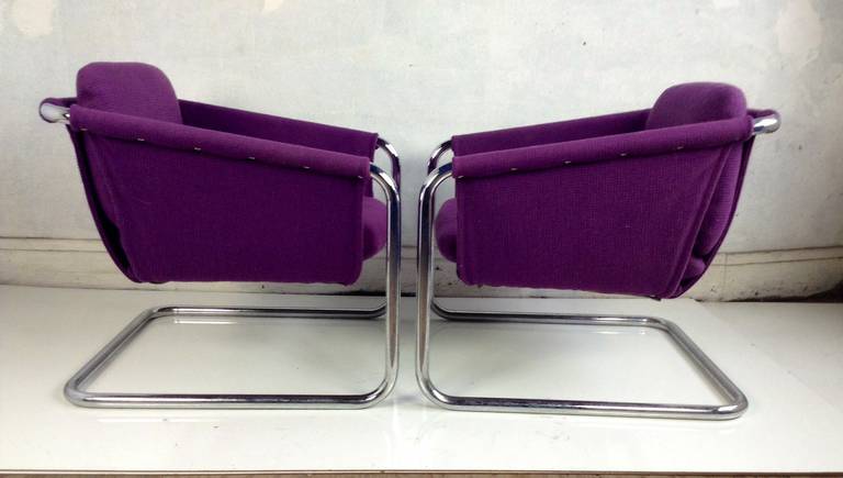 Pair of 1970s Tubular Chromed Sling Chairs, Space Age, Thonet 1