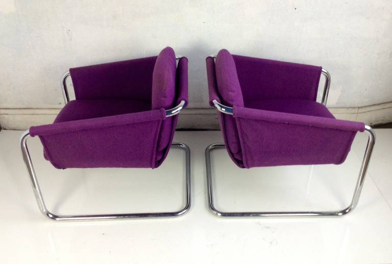 Pair of 1970s Tubular Chromed Sling Chairs, Space Age, Thonet 3