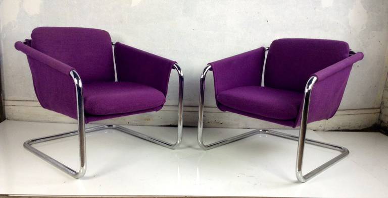 Matched pair of chromed sling,lounge chairs,Pop Modern,original 