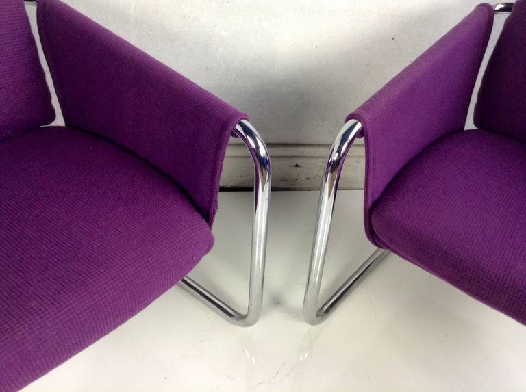 Pair of 1970s Tubular Chromed Sling Chairs, Space Age, Thonet 4