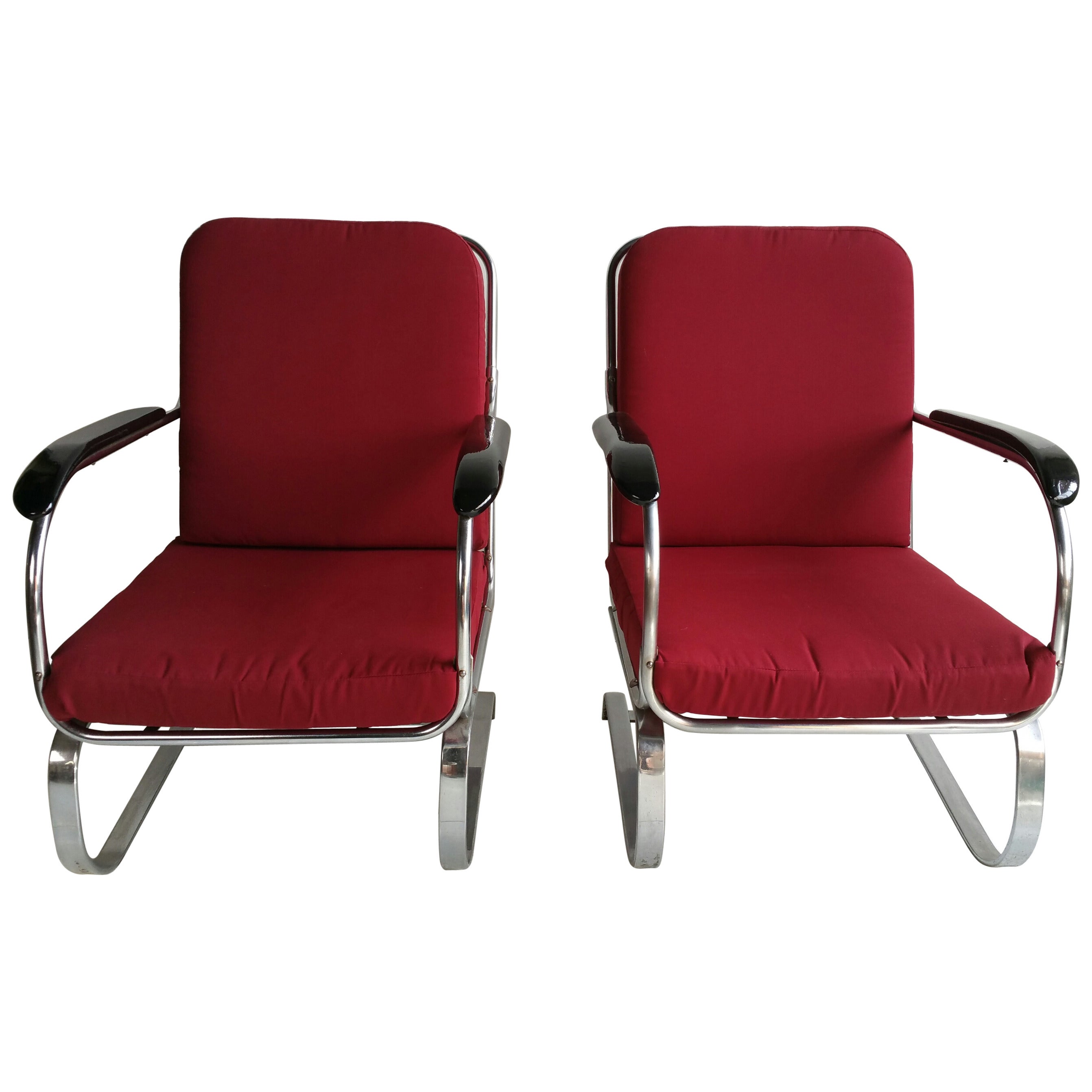 Matched pair Chromed Steel Art Deco Springer Chairs, , LLoyd Mnfg Co. For Sale