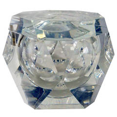 Vintage Unusual Faceted Lucite Swivel Lid Recepticle, Alessandro Albrizzi