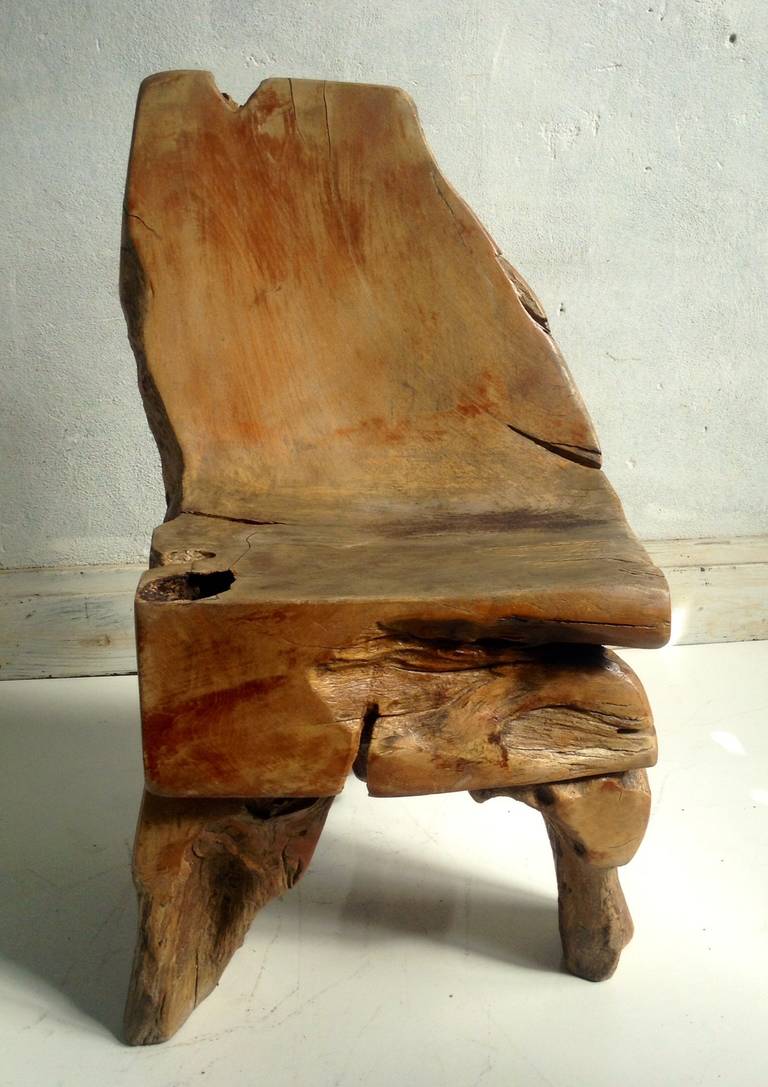 20th century redwood burl chair, handcrafted and shaped to create a beautiful, organic, sculptural form, nice diversity of color and surface.