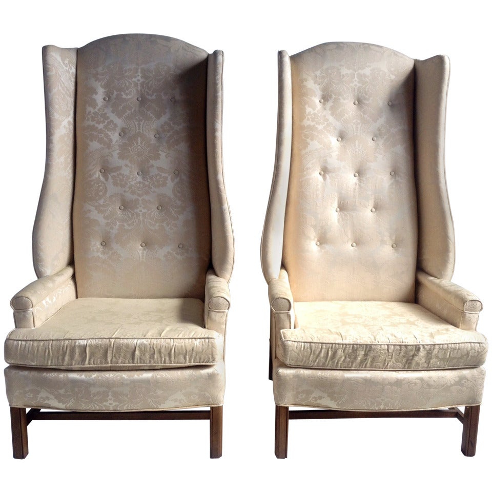 Monumental Oversized Stylized Wing Chairs Tall "Paris Decorators"