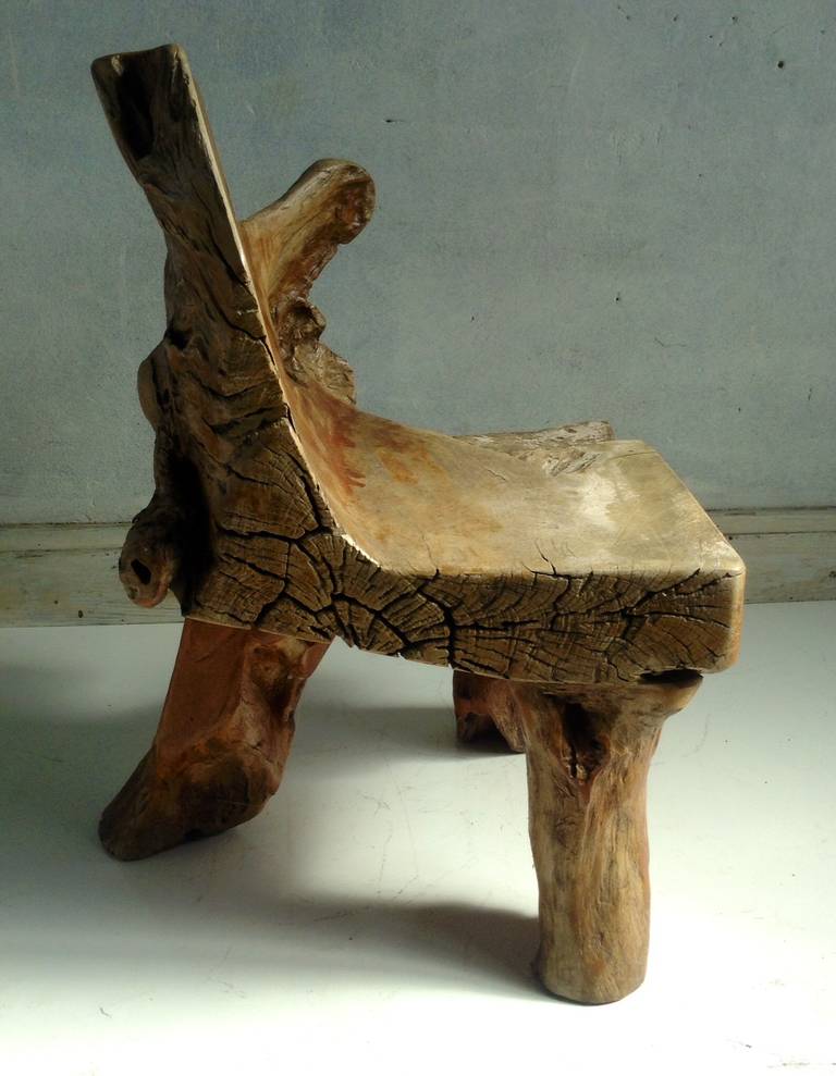 Exceptional Redwood Burl Chair with Free Edge In Distressed Condition In Buffalo, NY