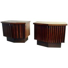 Pair Rosewood Mid Century Lane Low Profile stands, Plinth Base