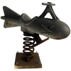 Used Cast Aluminum "Rocket" Ride on Spring Toy Art Deco, Machine Age