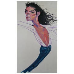 Philip Burke Oil on Canvas, Early Example "Michael Jackson, " 1990