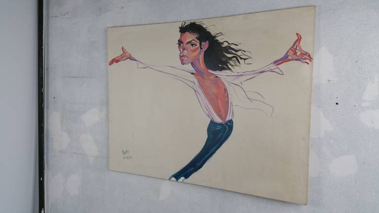 Rare Philip Burke painting. Executed in 1990. King of Pop, Michael Jackson. Signed and dated.
B. B. Philip Burke is an American illustrator born in Tonawanda, N.Y. in 1956. By the age of 15, as a student at Calasanctius Preparatory School, he was