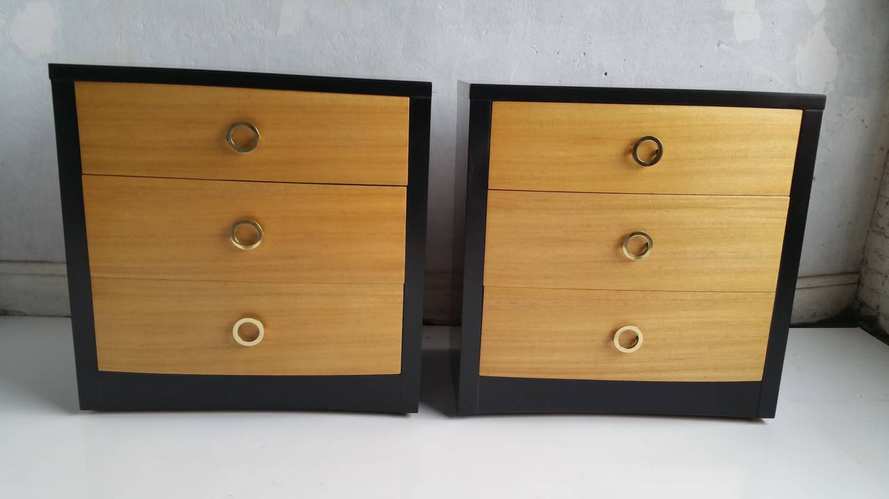 Pair Two-Tone Modernist Chests, Stands 2