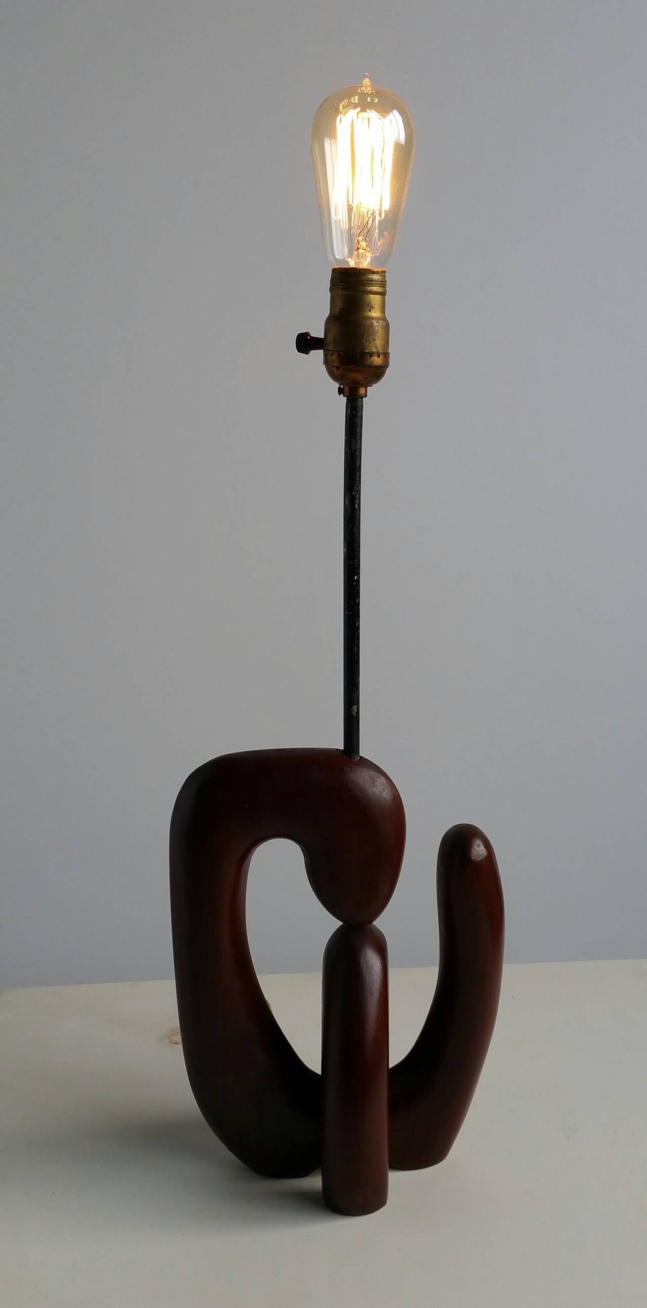 Mid Century Modern Sculptural Wood Free Form Table Lamp 3