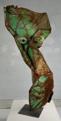 Monumental 5 Foot Metal Abstract Brutalist Sculpture, "Woman" John Metzen
