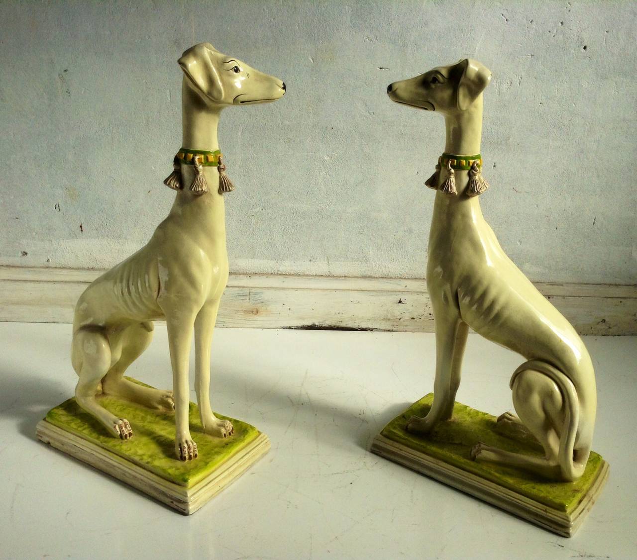 Classic Pair of Life Size Whippets,, Italian Pottery,, Ceramic.. Wonderful scale,proportion,, Great patina,