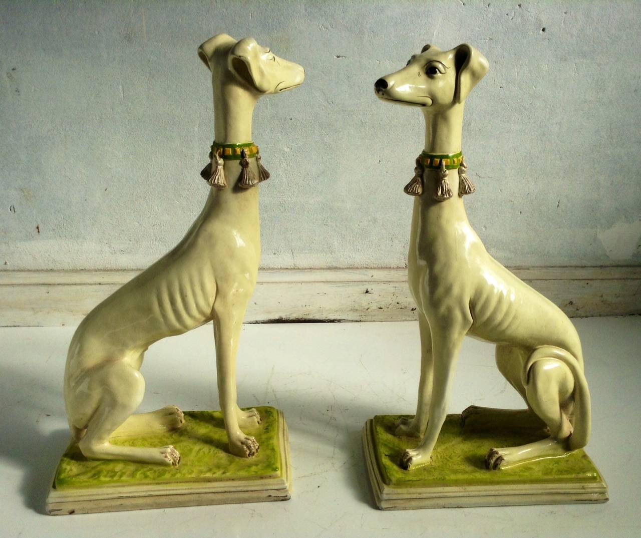 American Large Pair of Italian Ceramic Decorative Dogs, , Whippets