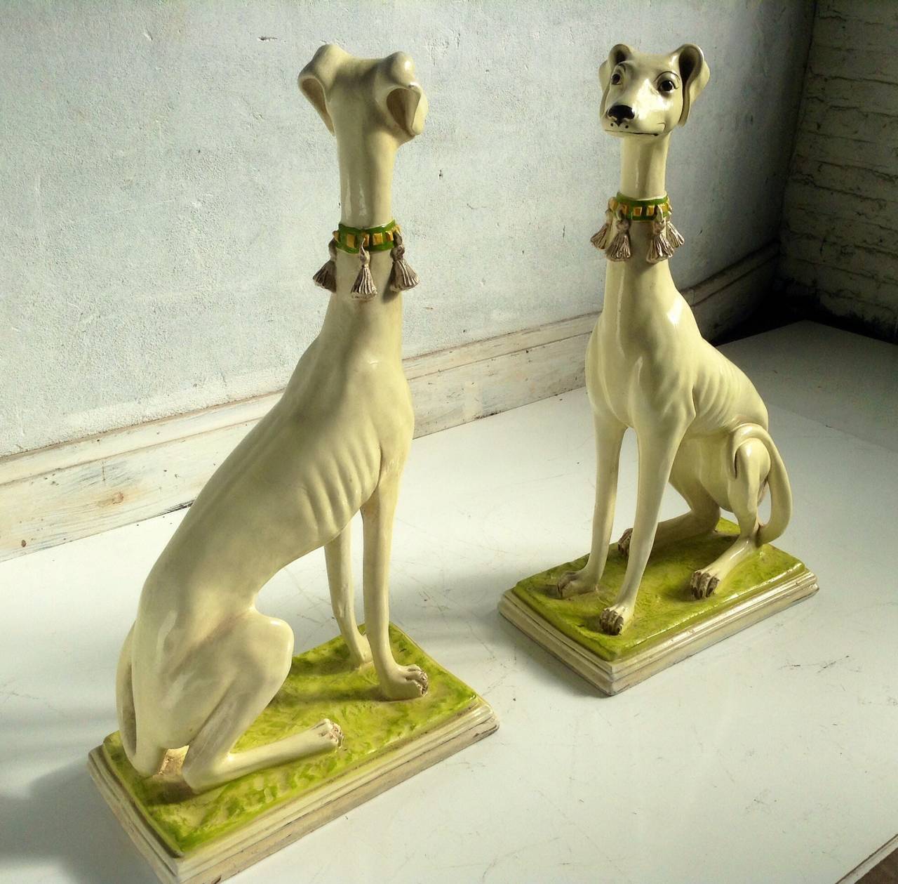 Large Pair of Italian Ceramic Decorative Dogs, , Whippets In Good Condition In Buffalo, NY