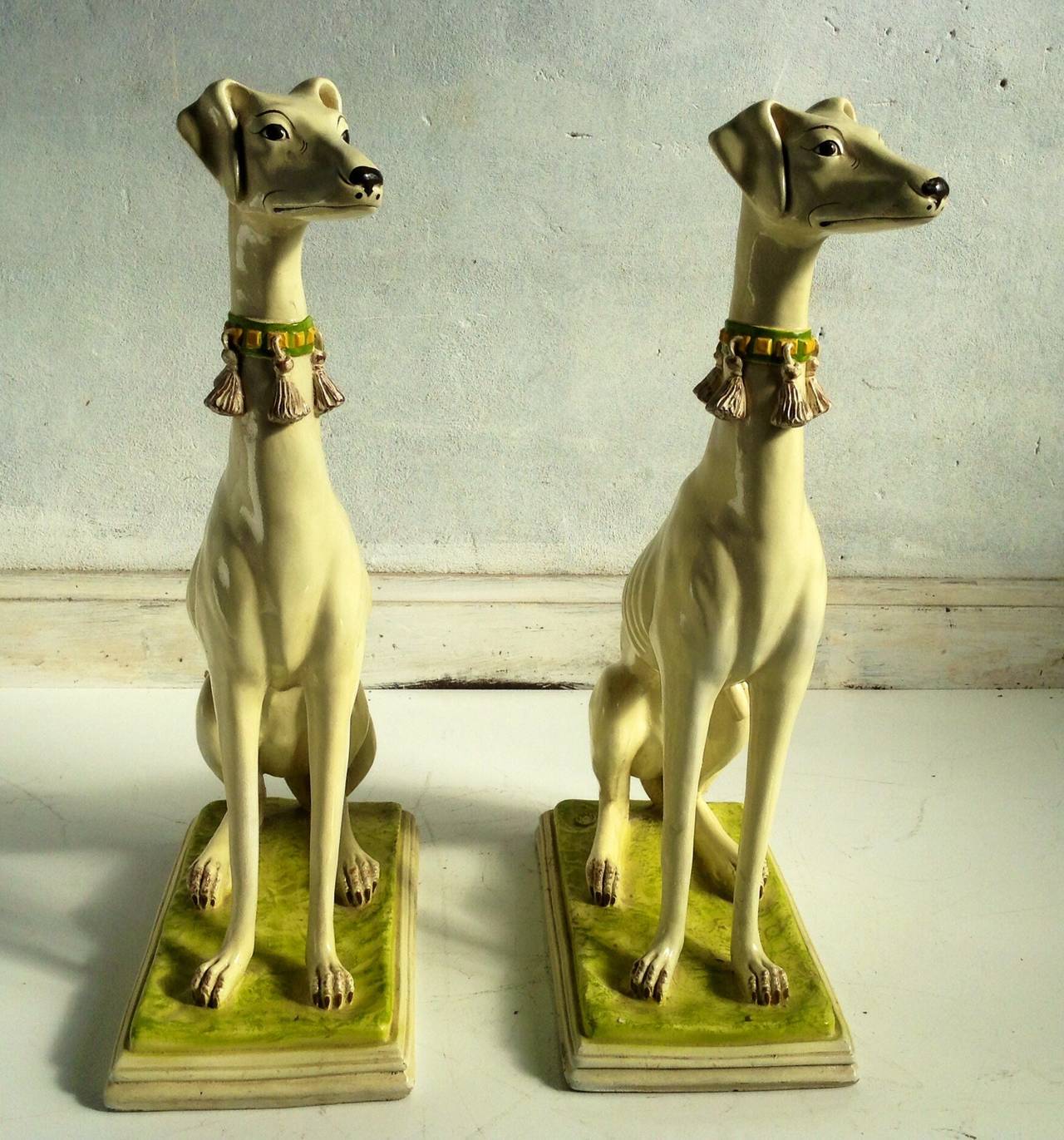 20th Century Large Pair of Italian Ceramic Decorative Dogs, , Whippets