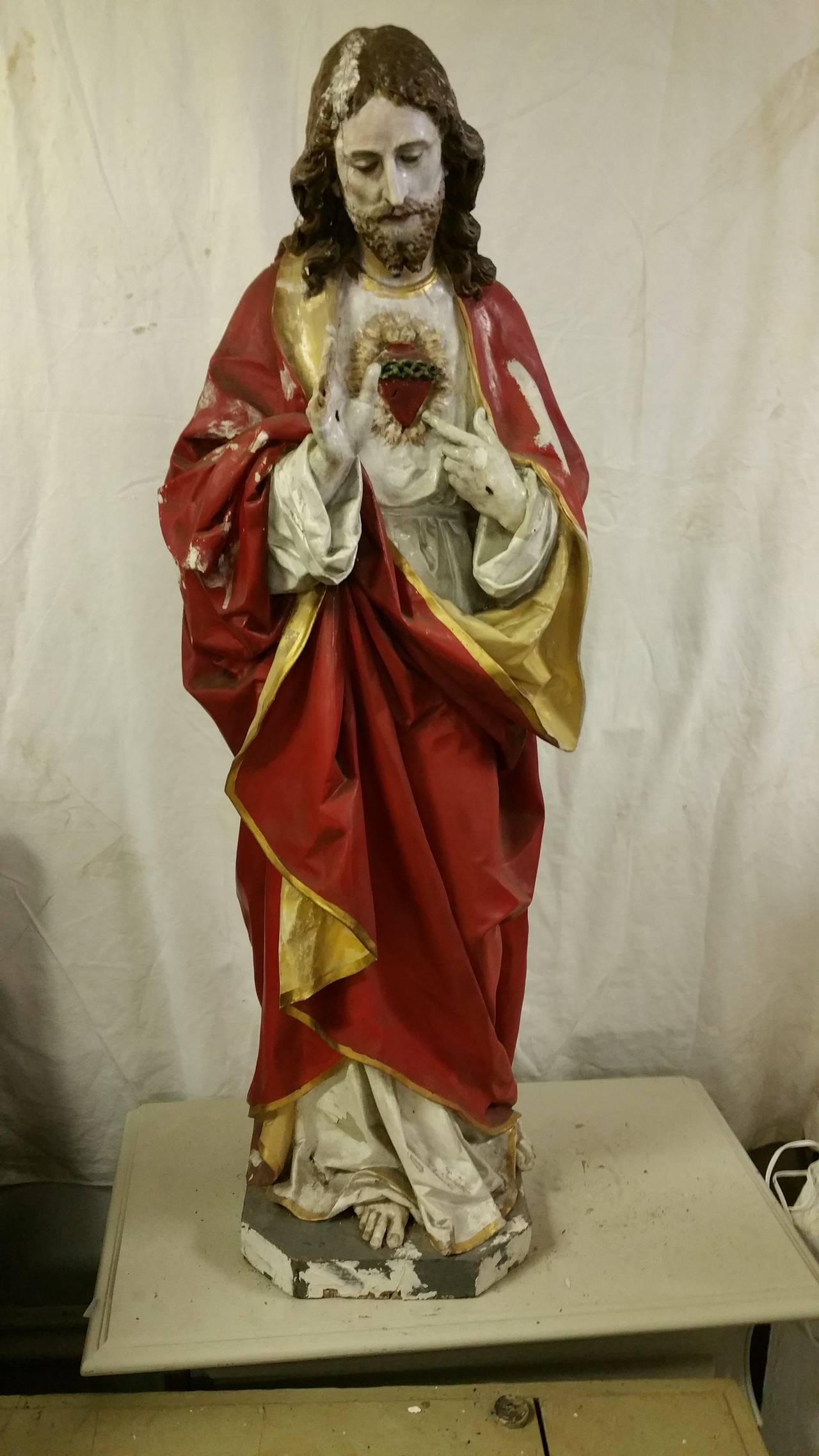 sacred heart wood carving