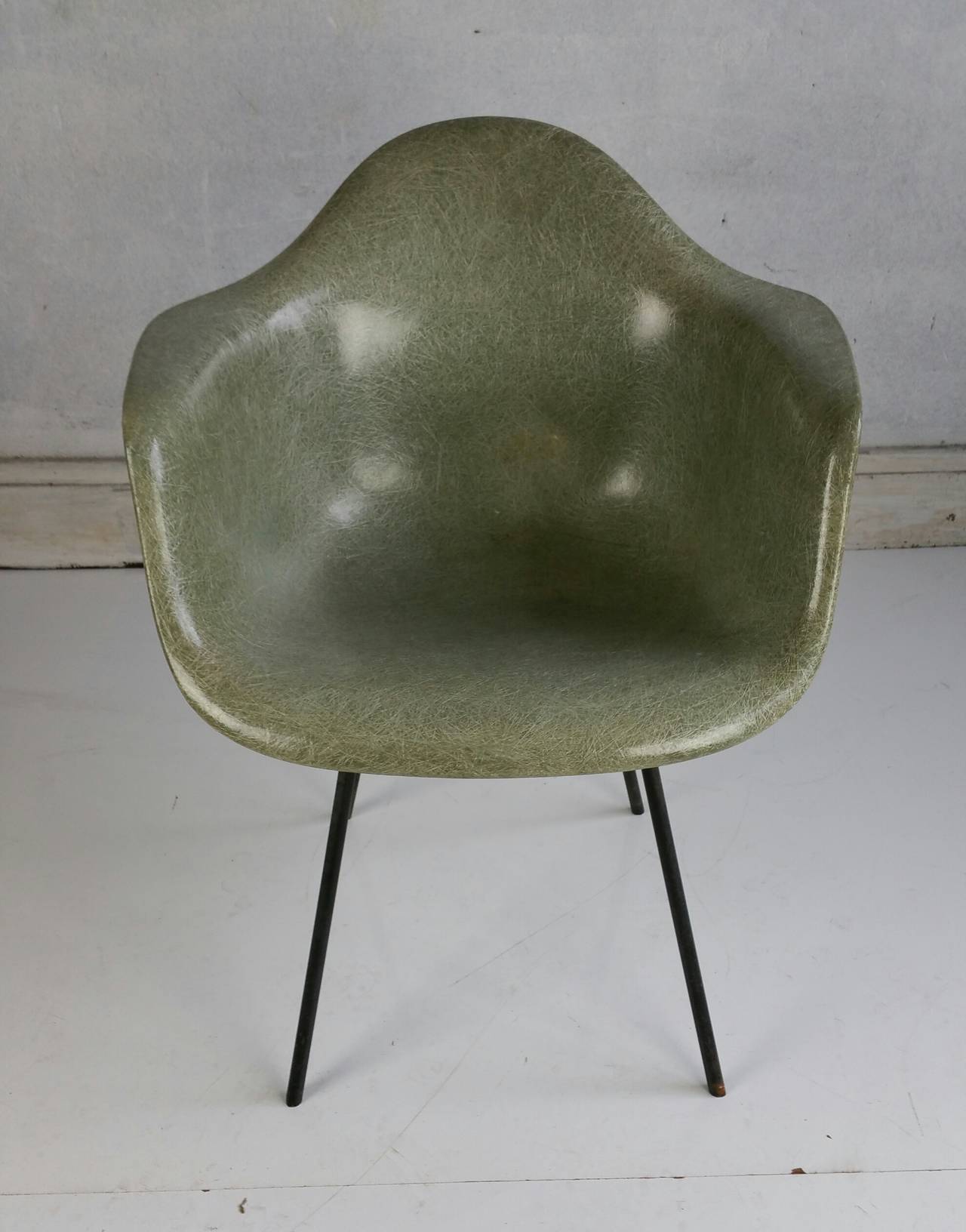 Seafoam Green Charles Eames Armshell Chair, Second Year Production, 'X