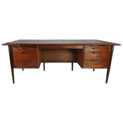 Vintage Stunning Modernist Executive Solid Walnut Desk
