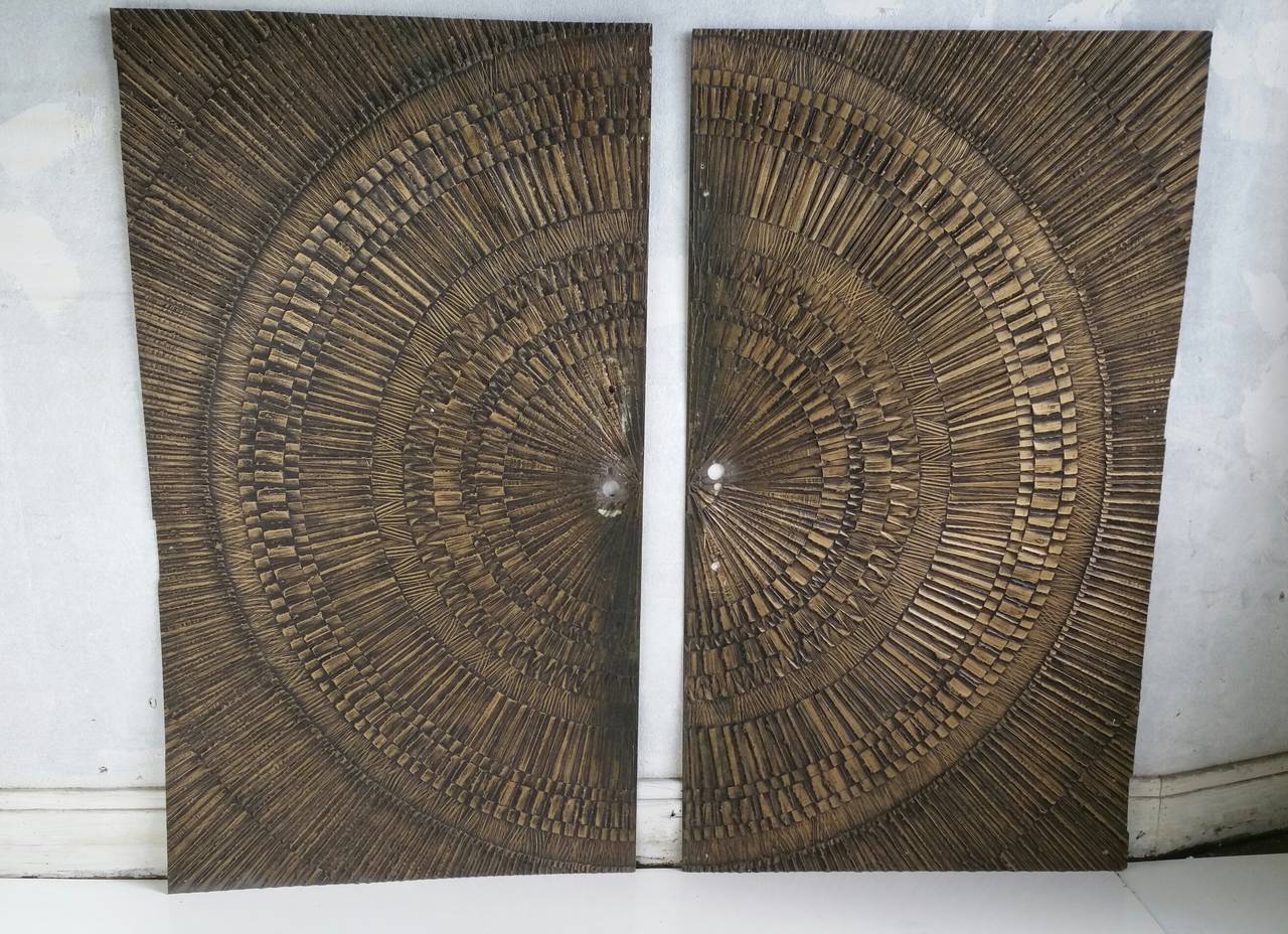 Brutalist Bronze Patinated Door Panels in the Manner of Paul Evans 1