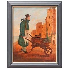 Coal Delivery by Wheelbarrow, a 19th Century Oil on Board
