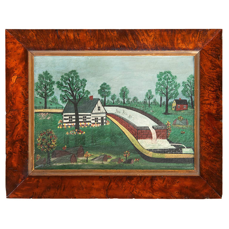 "Prospect of Pennsylvania, " a Naive Oil on Canvas For Sale