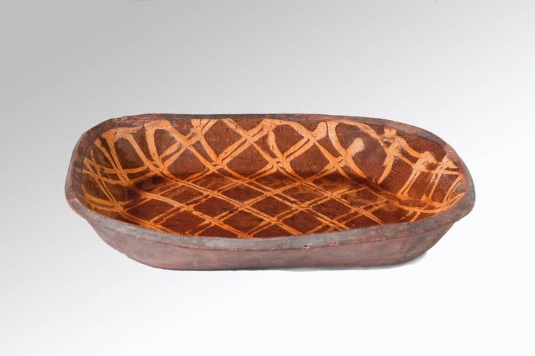 Folk Art Impressive 18th Century Lattice Decorated Slipware Dish For Sale