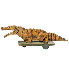 Antique Painted Child's Pull Along Crocodile