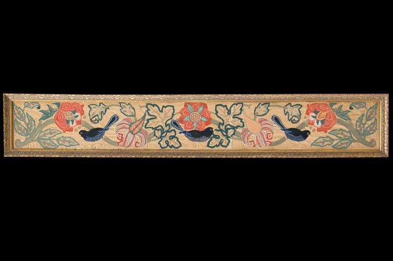 Delightful Crewel Embroidered Valance, circa 1860