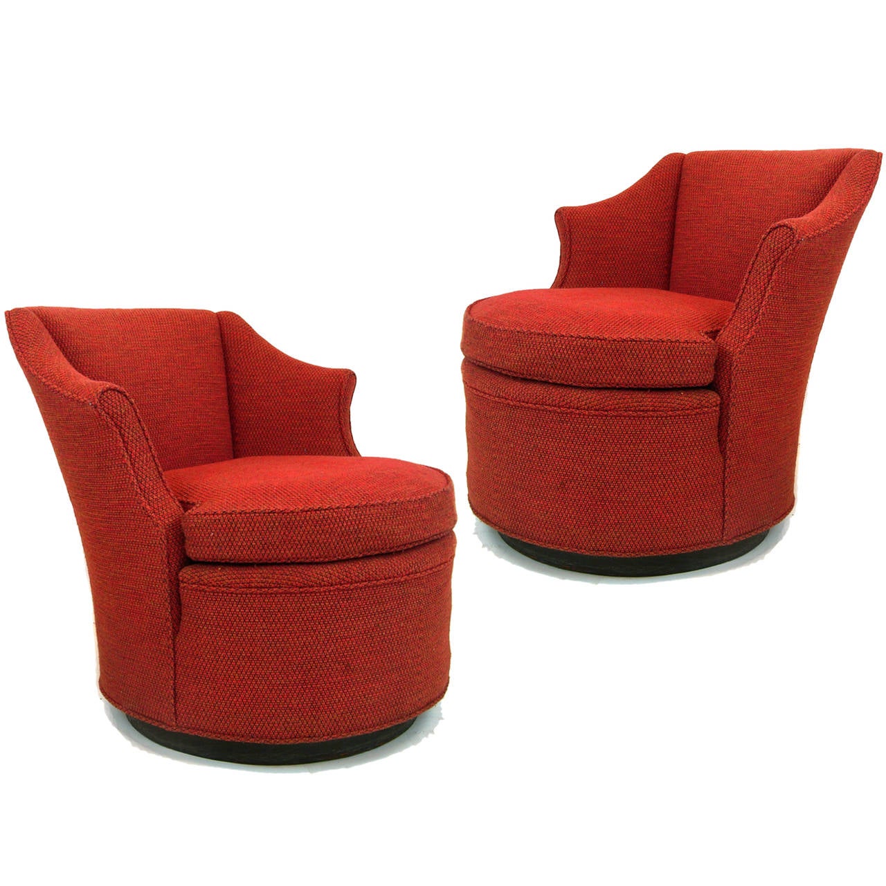 Pair of Red Swivel Chairs Attributed to Edward Wormley for Dunbar