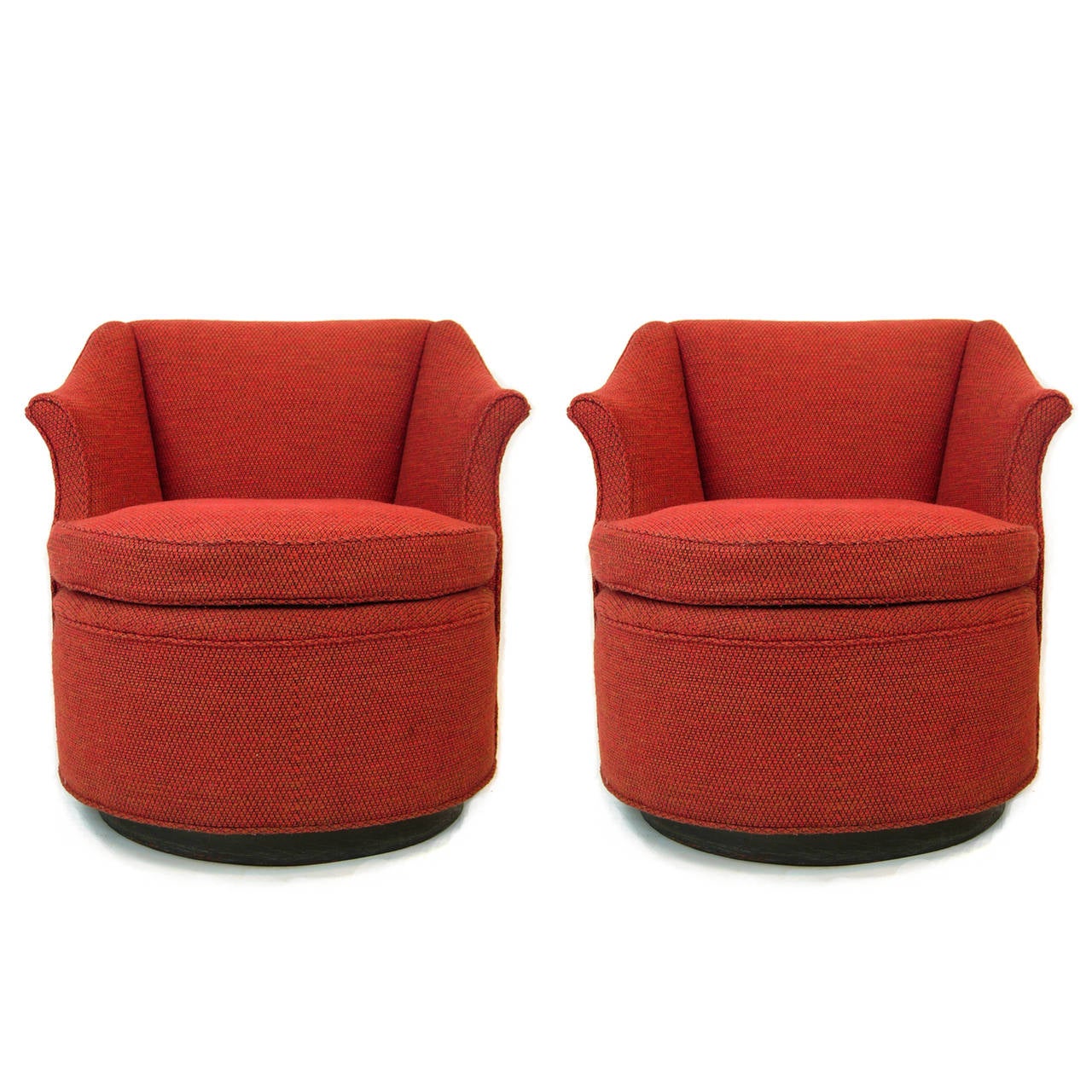 Mid-Century Modern Pair of Red Swivel Chairs Attributed to Edward Wormley for Dunbar Furniture