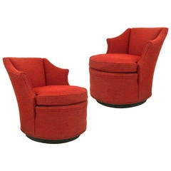 Pair of Red Swivel Chairs Attributed to Edward Wormley for Dunbar Furniture 8