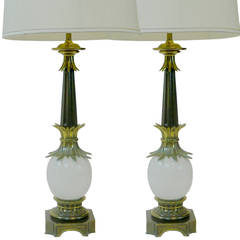 Pair of Stiffel Ostrich Egg Lamps with Brass Details 7