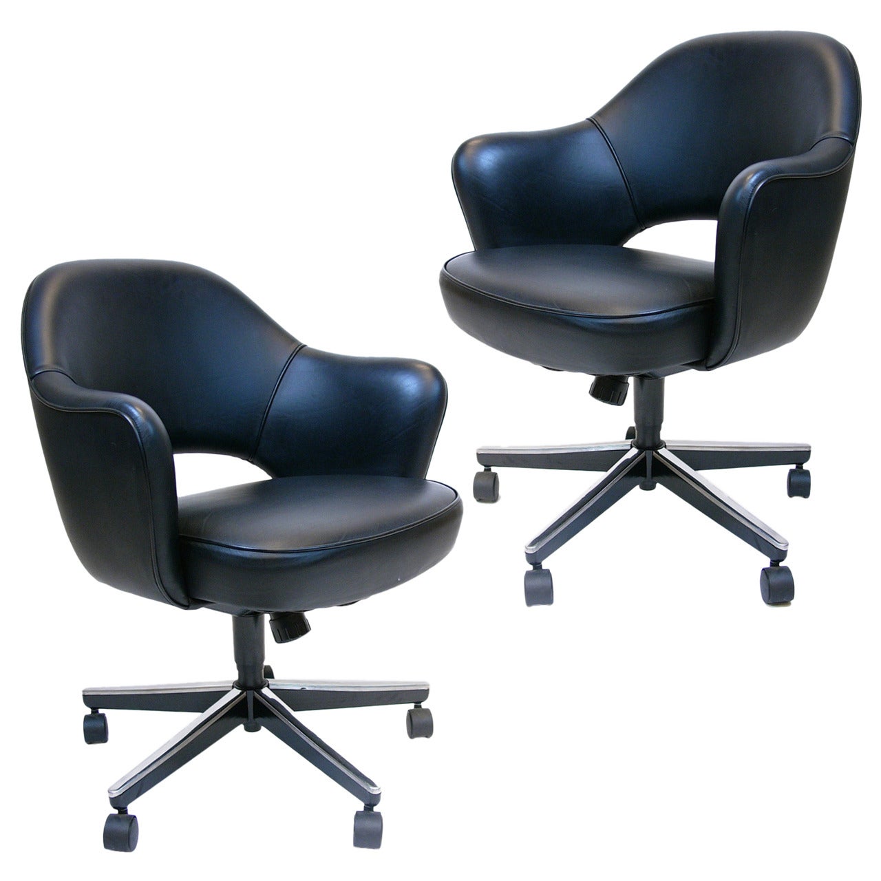 Pair of Eero Saarinen Executive Swivel Armchairs for Knoll in Black Leather