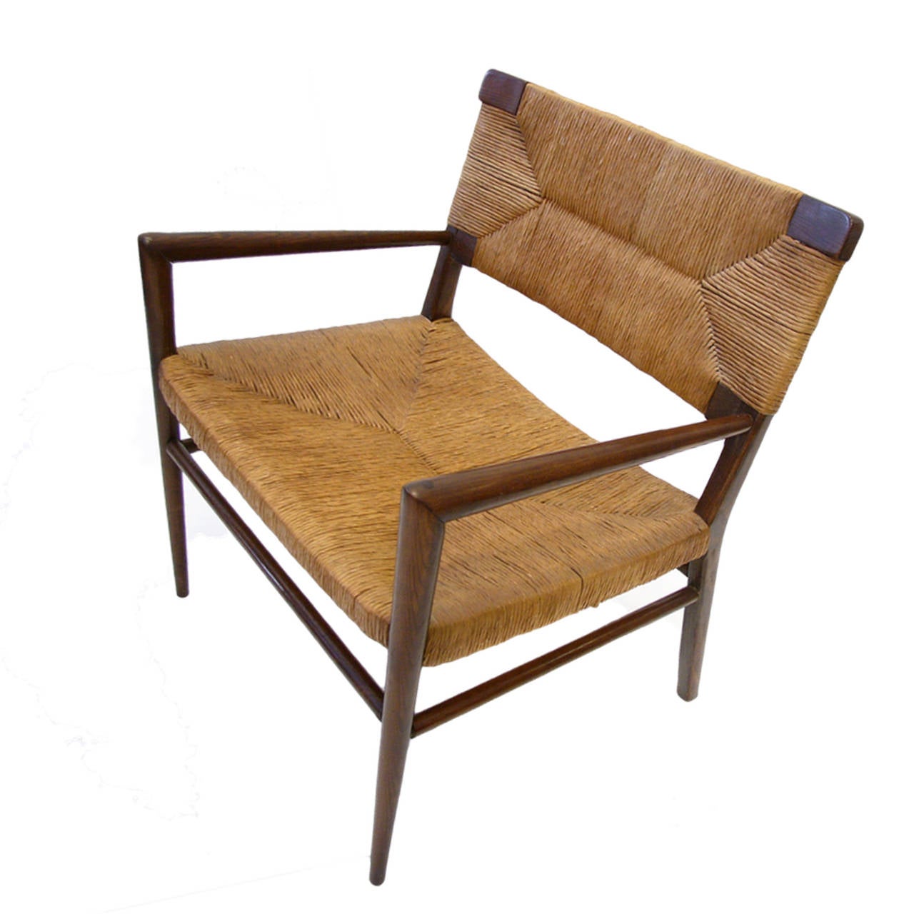 Pair of Mel Smilow Lounge Chairs in Walnut with Rush Seating