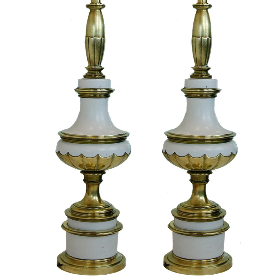 Pair of  handsome brass and white enameled Stiffel lamps .