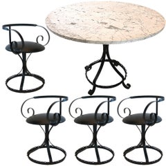 Used Marble-Top Chain Link Garden Patio Set in the Manner of George Mulhauser