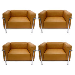 Le Corbusier LC3 Saddle Tan Leather "Grand Comfort" Lounge Chairs by Cassina