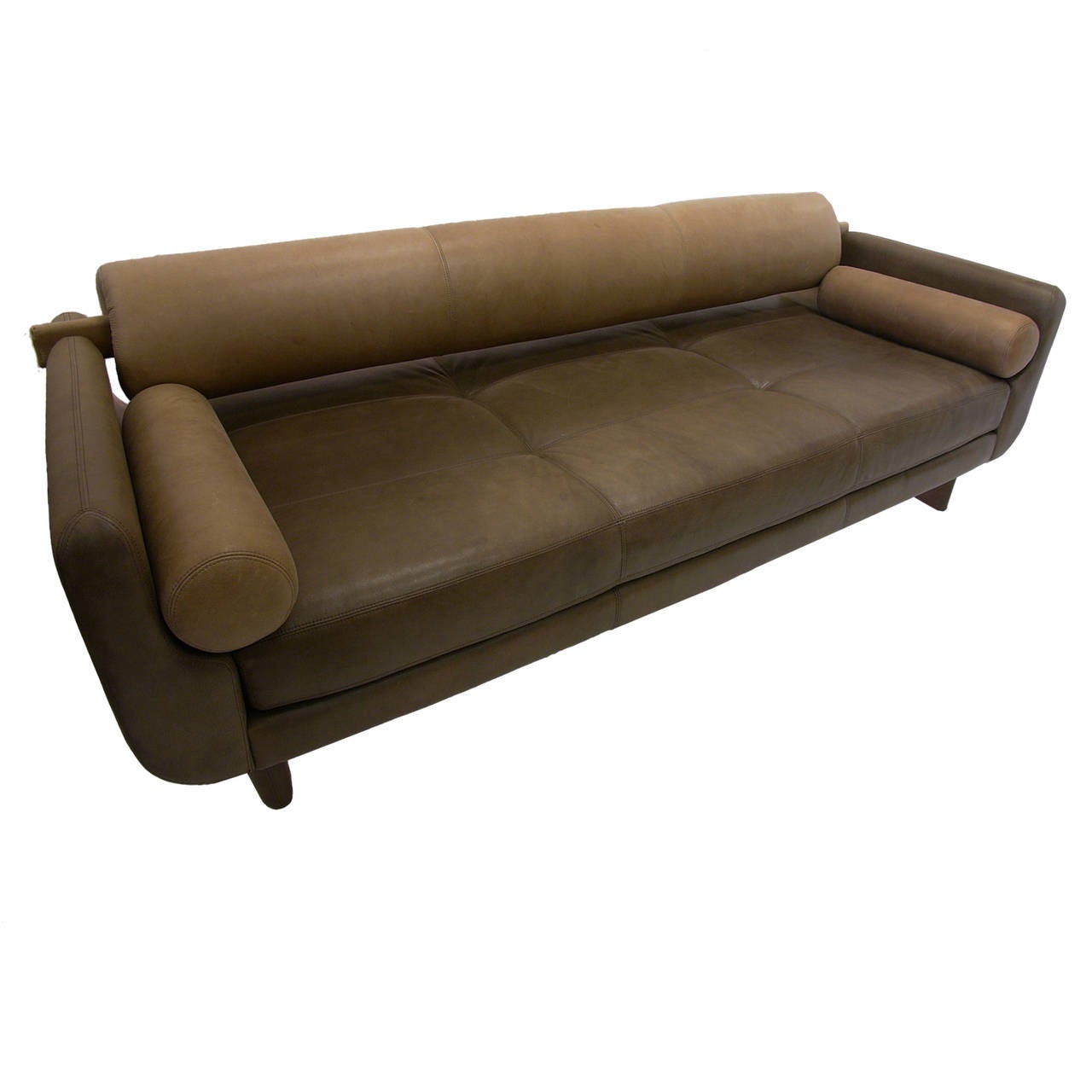 A Vladimir Kagan Matinee sofa made by American Leather. A discontinued design that is reminiscent of an earlier Kagan sofa. The back cushion is removable to convert it into a daybed.